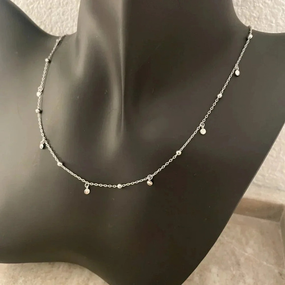925 Sterling Silver Dainty Bead Necklace Satellite Chain Choker Necklace - Picture 6 of 7